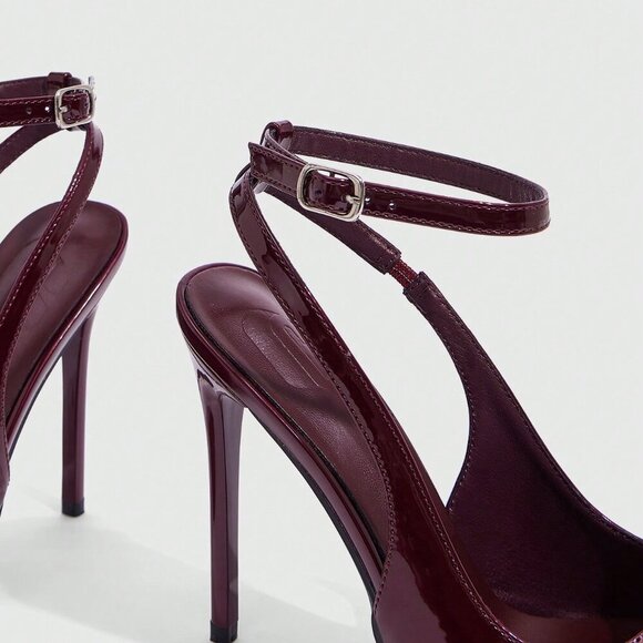 Burgundy Sexy Women's Pointed Toe Stiletto High Heel Ankle Strap Backless Pumps - Picture 8 of 10